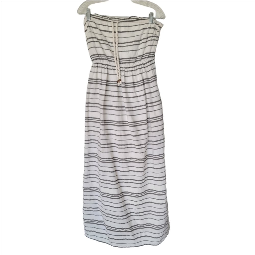 GAP 100% Cotton Parisian Soft Quiet Luxury Strapless Dress Black Stripes Medium